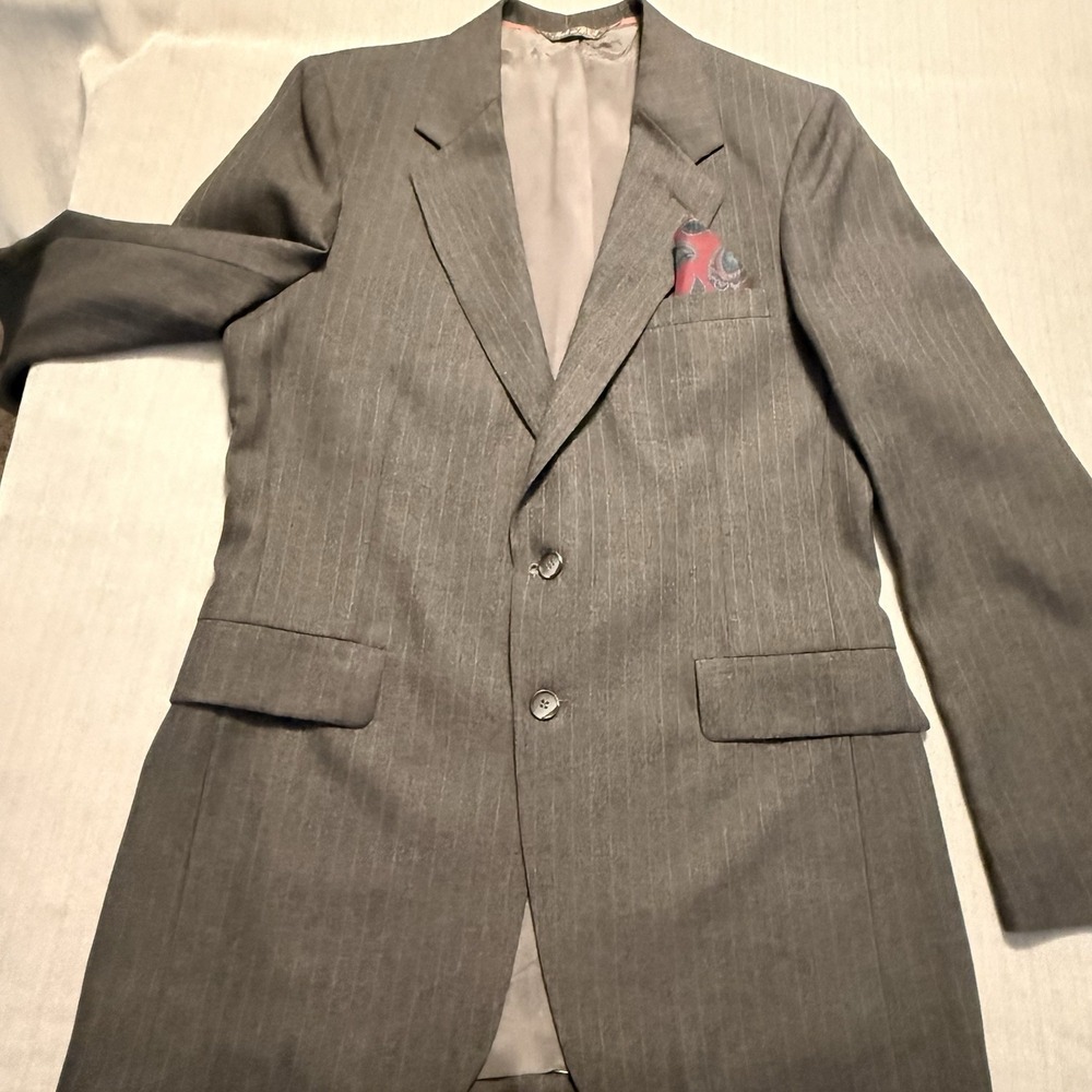 Vintage Levis Action Slacks Mens Gray Pinstripe 2 Piece Suit Blazer Pants - Picture 5 of 16